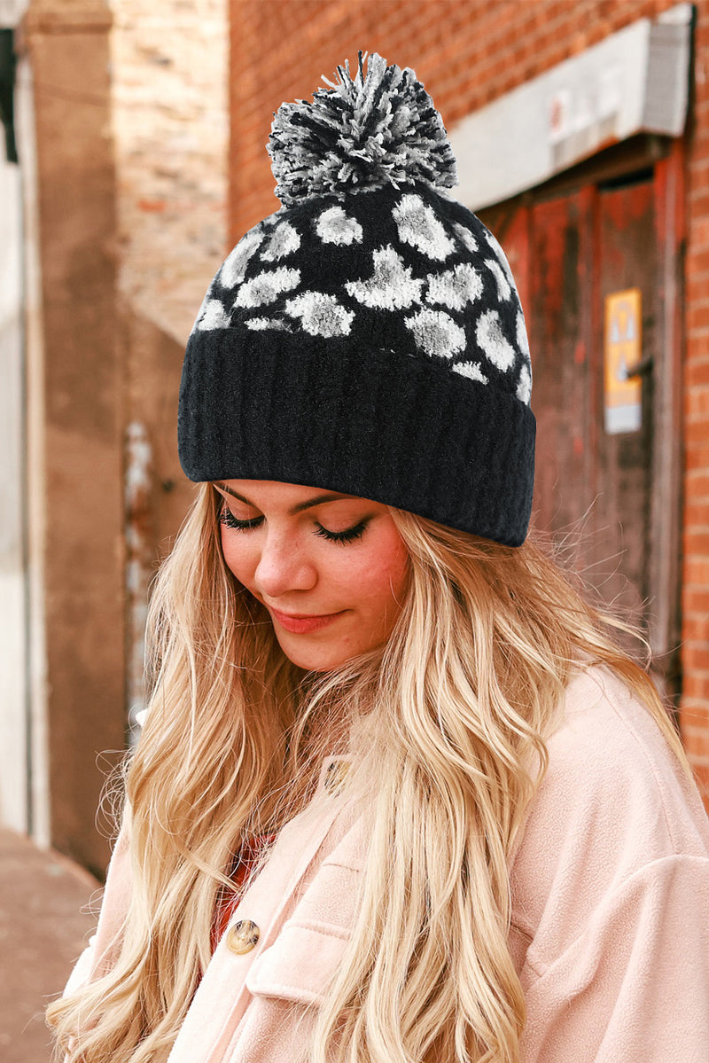 Leopard print wool beanie