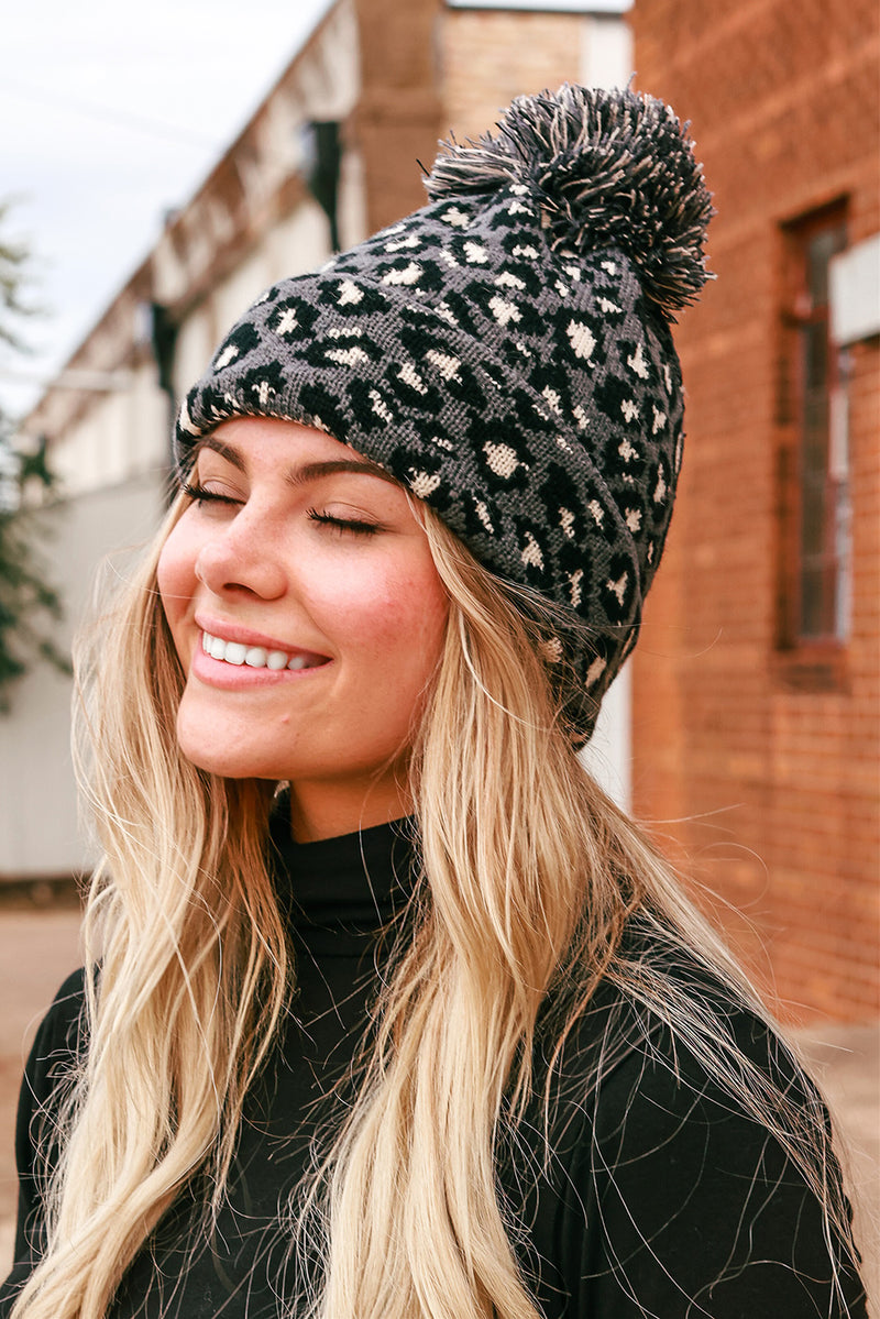 Winter Warm Leopard Print PomPom Beanie Hats
